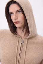 Vest met capuchon en rits Elya - Beige Crème - Dames - 100% Kasjmier