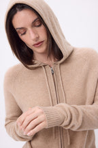 Vest met capuchon en rits Elya - Beige Crème - Dames - 100% Kasjmier