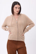 Vest met capuchon en rits Elya - Beige Crème - Dames - 100% Kasjmier