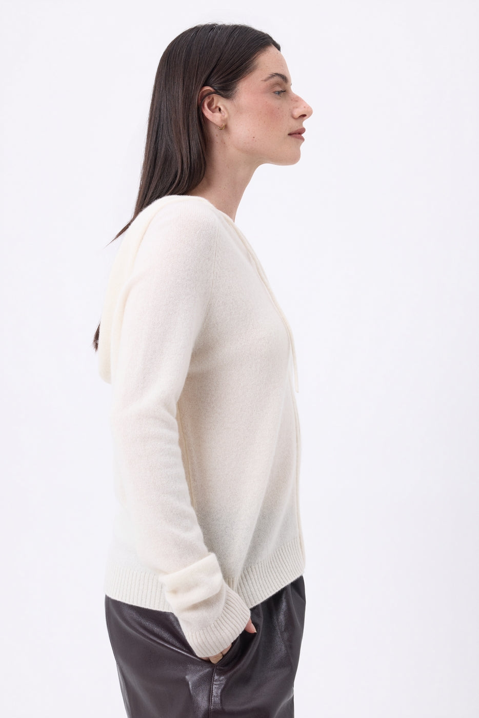 Sweat Zippe A Capuche Elya - Blanc - Femme - 100% Cachemire