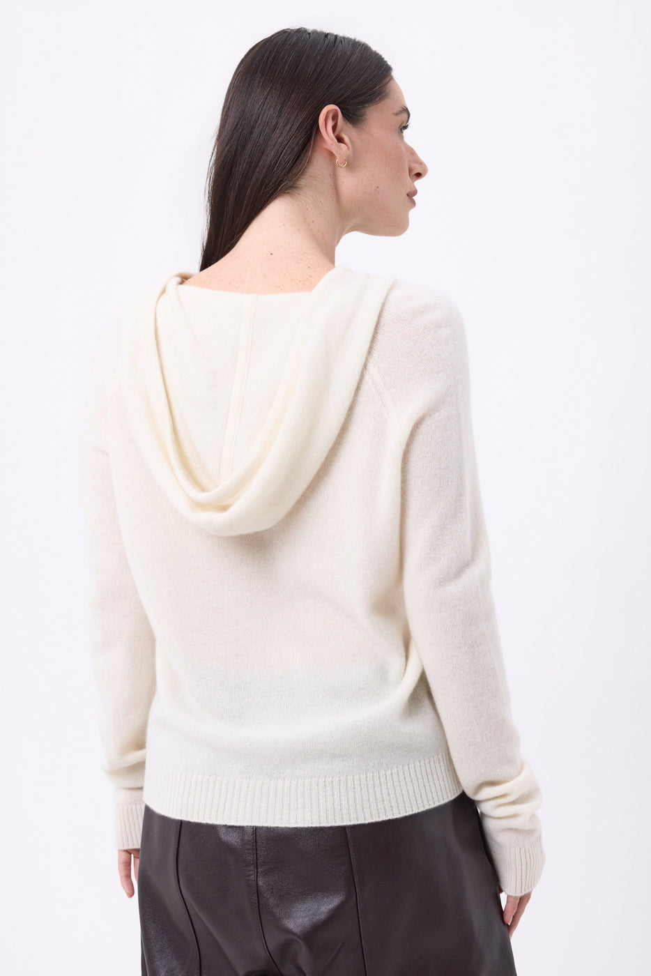 Sweat Zippe A Capuche Elya - Blanc - Femme - 100% Cachemire