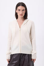 Sweat Zippe A Capuche Elya - Blanc - Femme - 100% Cachemire