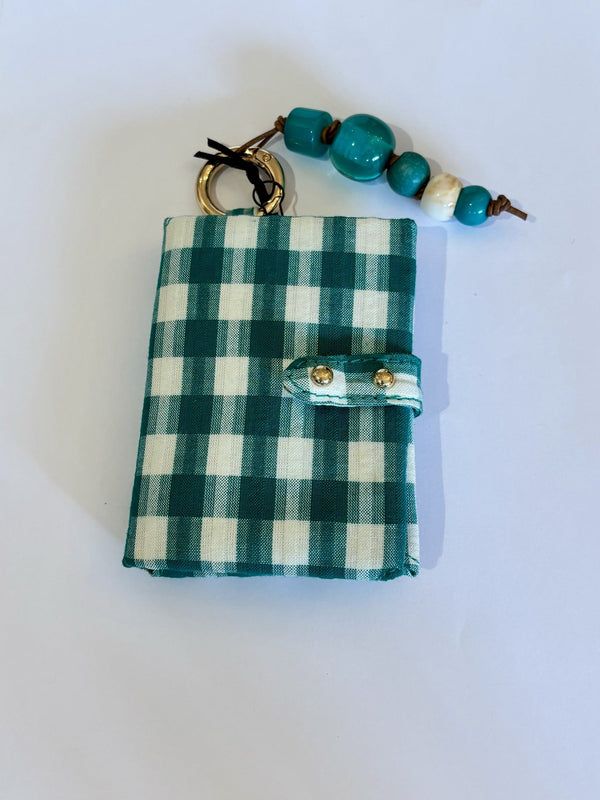 Emile Double Fabric Card Holder - Emerald Vichy