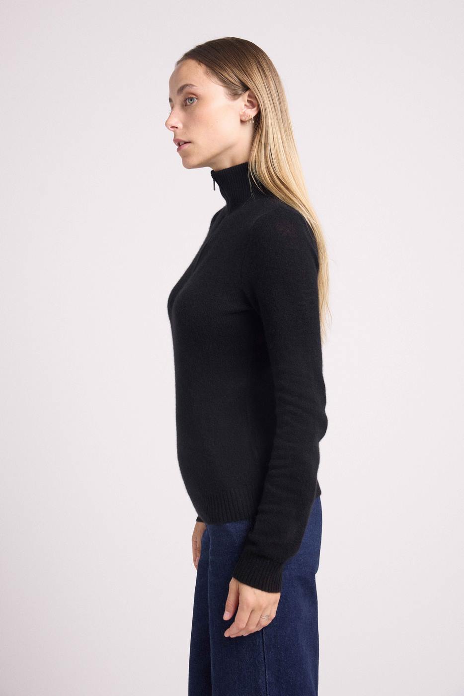 Pull Col Camioneur Zip Femme Emilie - Noir