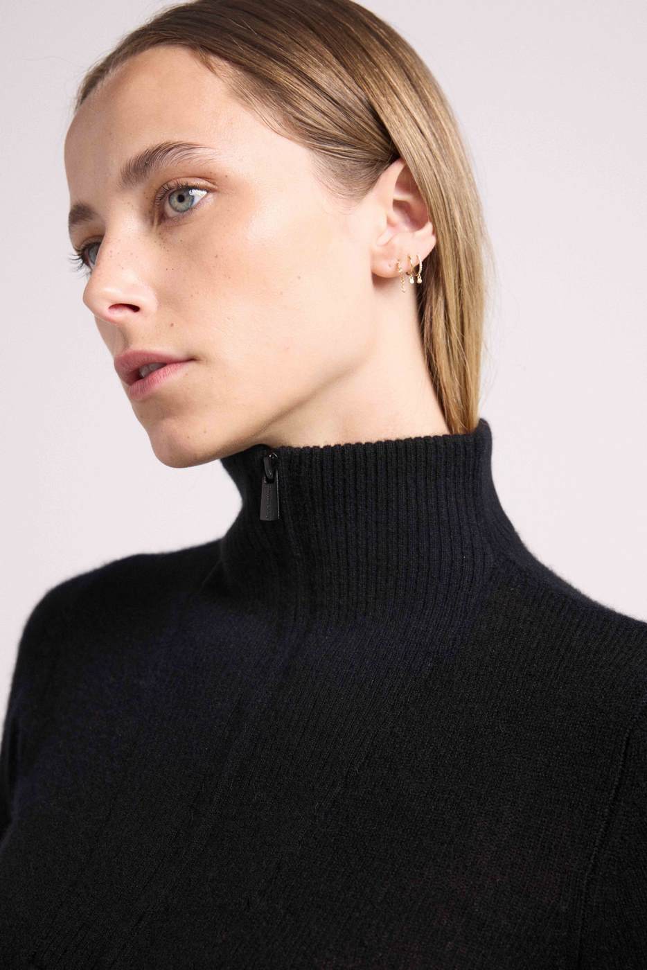 Pull Col Camioneur Zip Femme Emilie - Noir