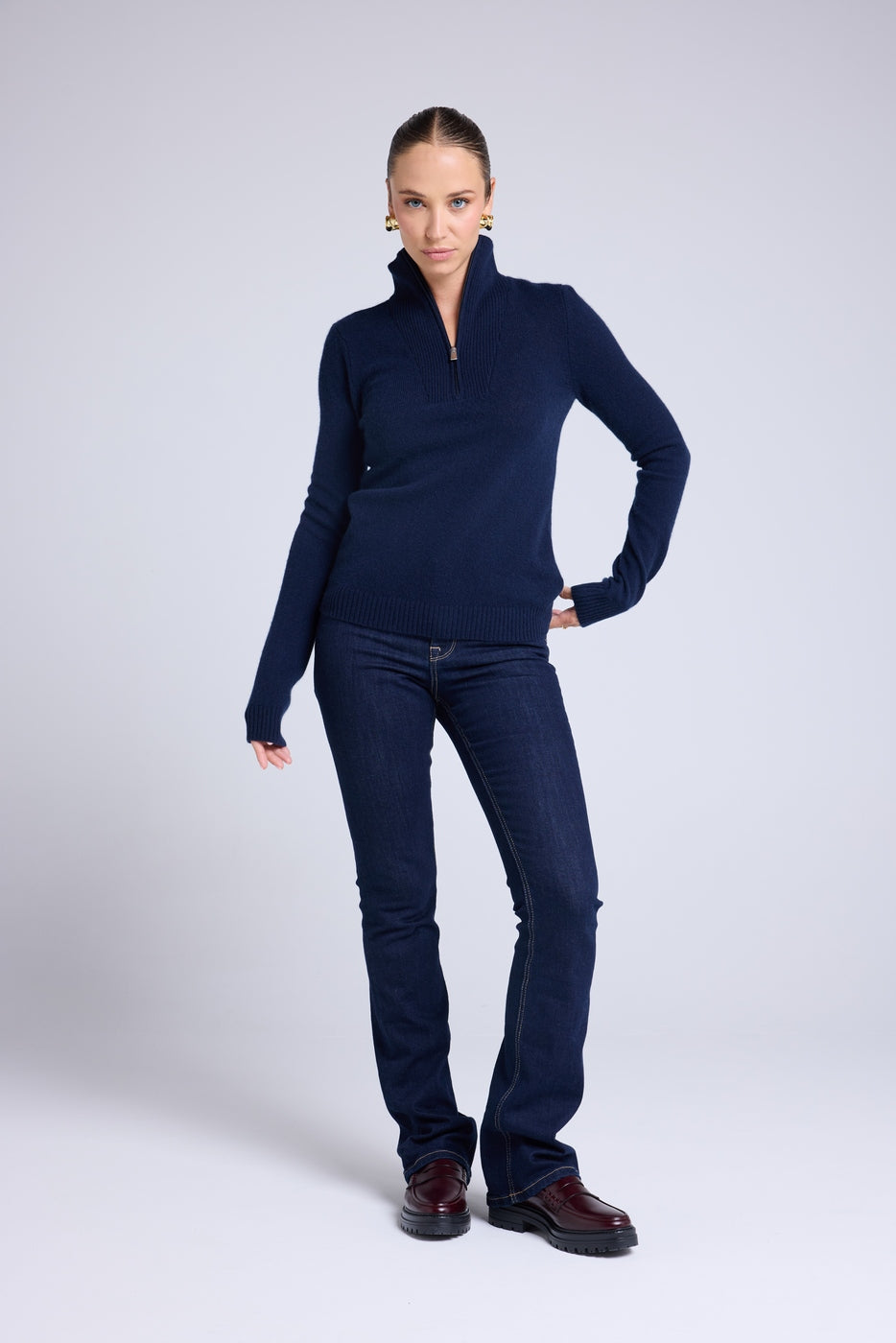 Maglione Collo Mezza Zip Donna Emilie - Blu Navy