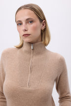 Emilie Striktrøje Med Halv Lynlås - Cremebeige - Kvinder