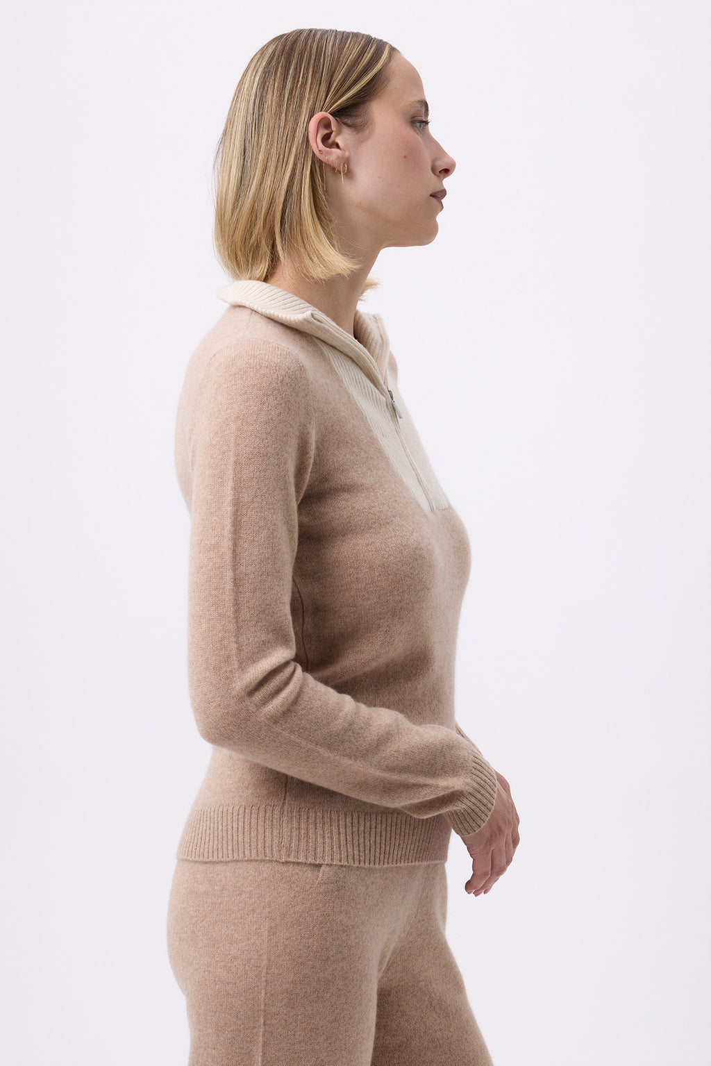 Maglione con Collo a Zip Emilie - Beige Crema Bianco - Donna