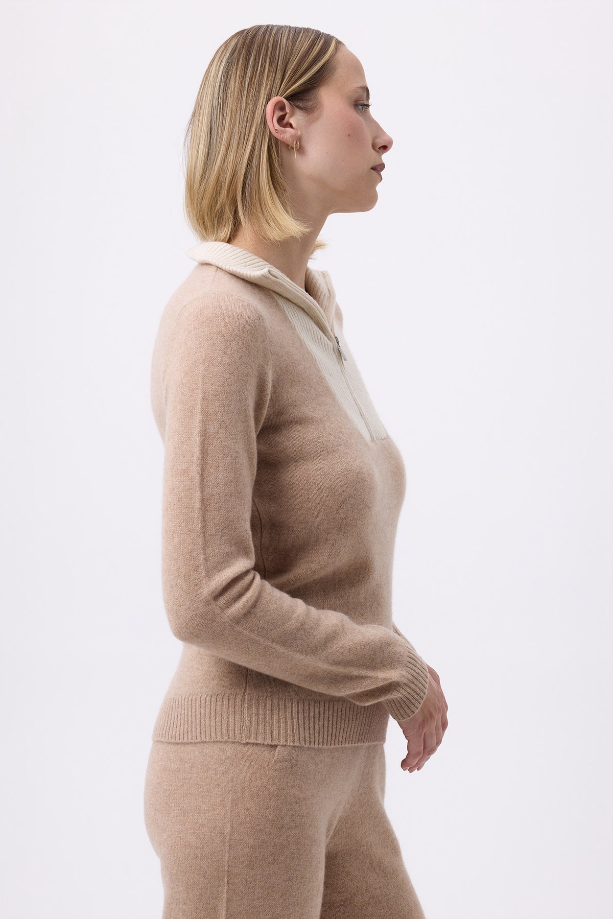 Maglione con Collo a Zip Emilie - Beige Crema Bianco - Donna