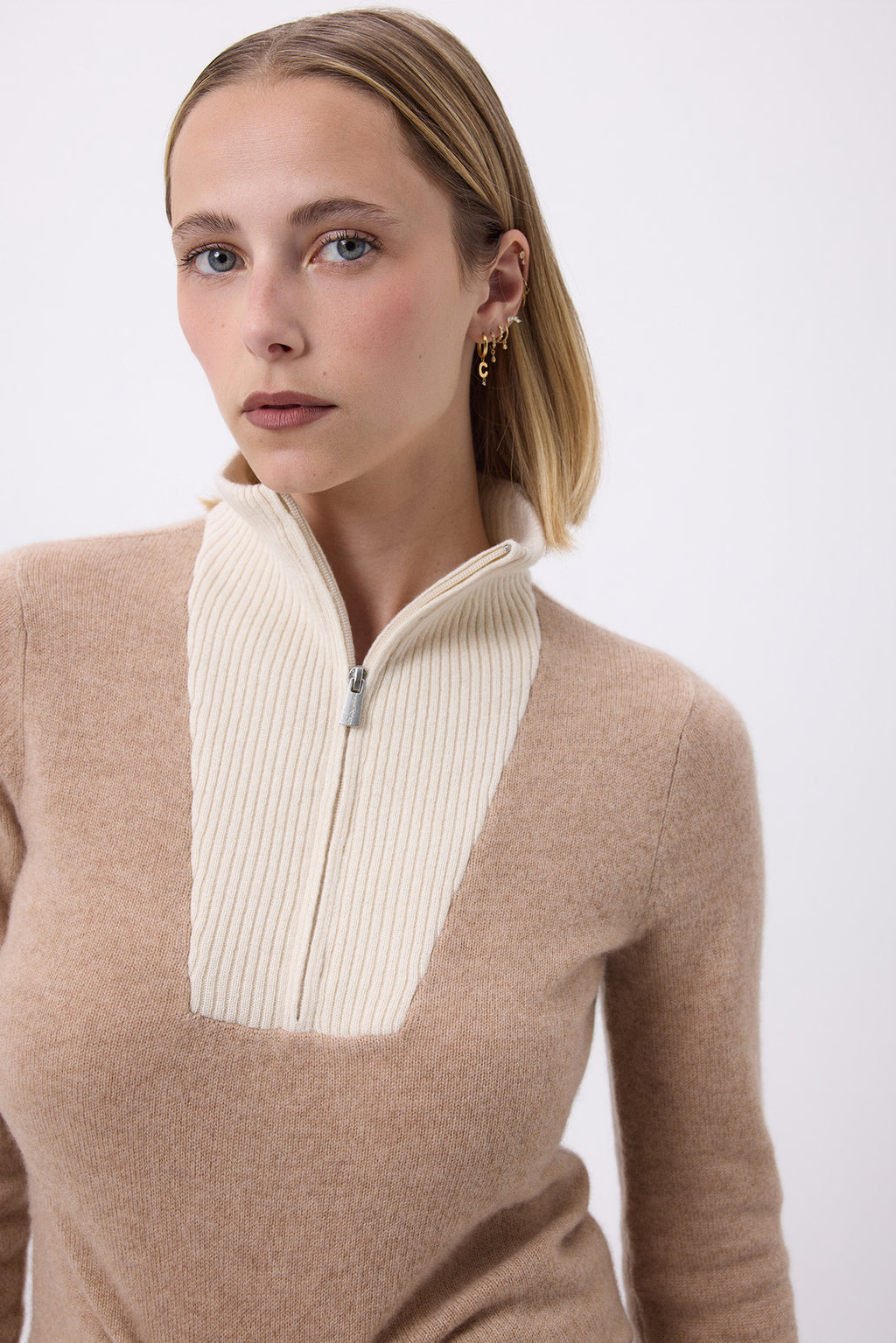Maglione con Collo a Zip Emilie - Beige Crema Bianco - Donna