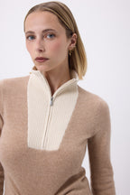 Maglione con Collo a Zip Emilie - Beige Crema Bianco - Donna