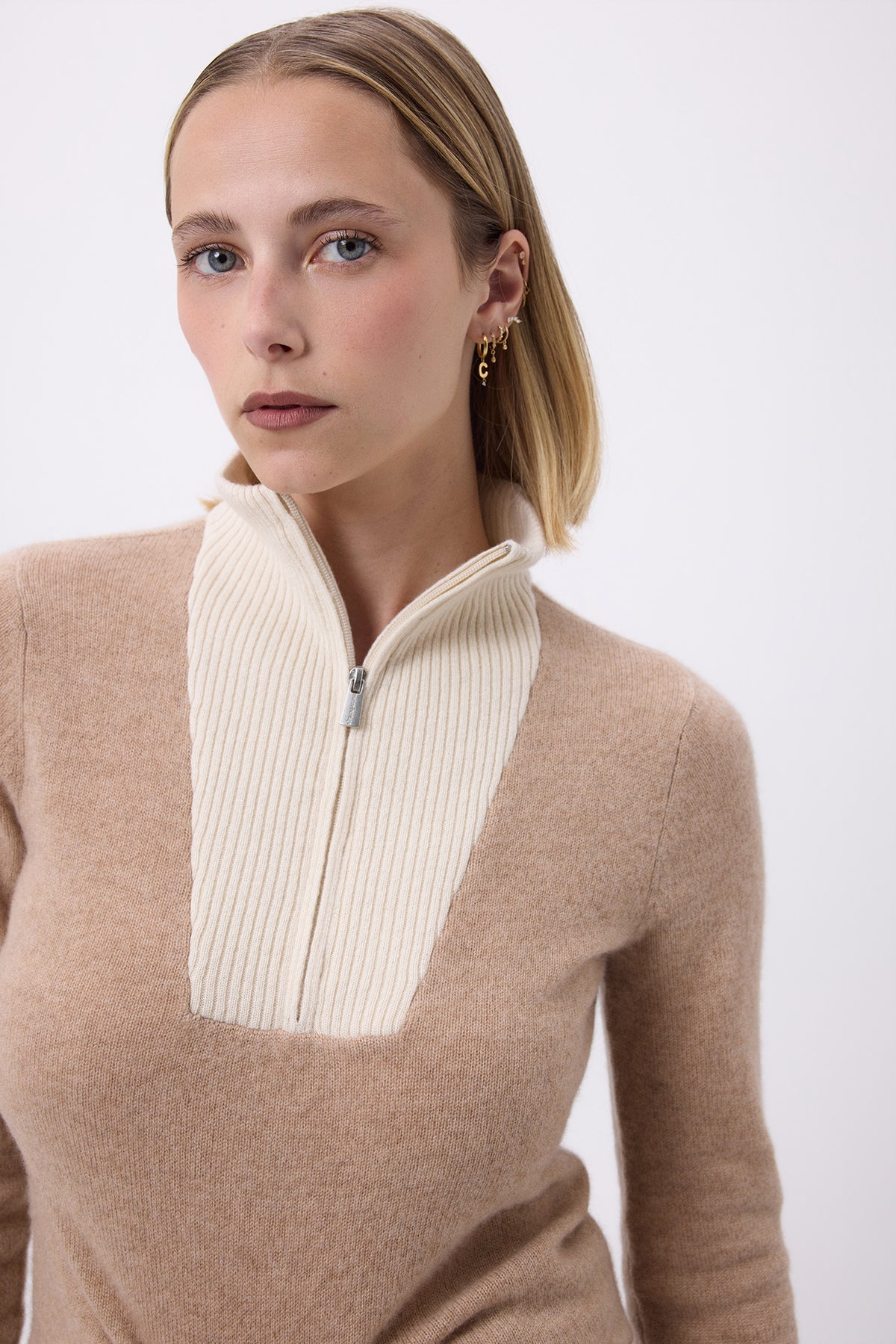 Maglione con Collo a Zip Emilie - Beige Crema Bianco - Donna