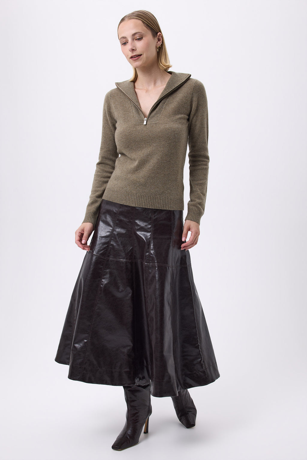 Troyer-Pullover mit Reißverschluss Emilie - Khakigrün - Damen