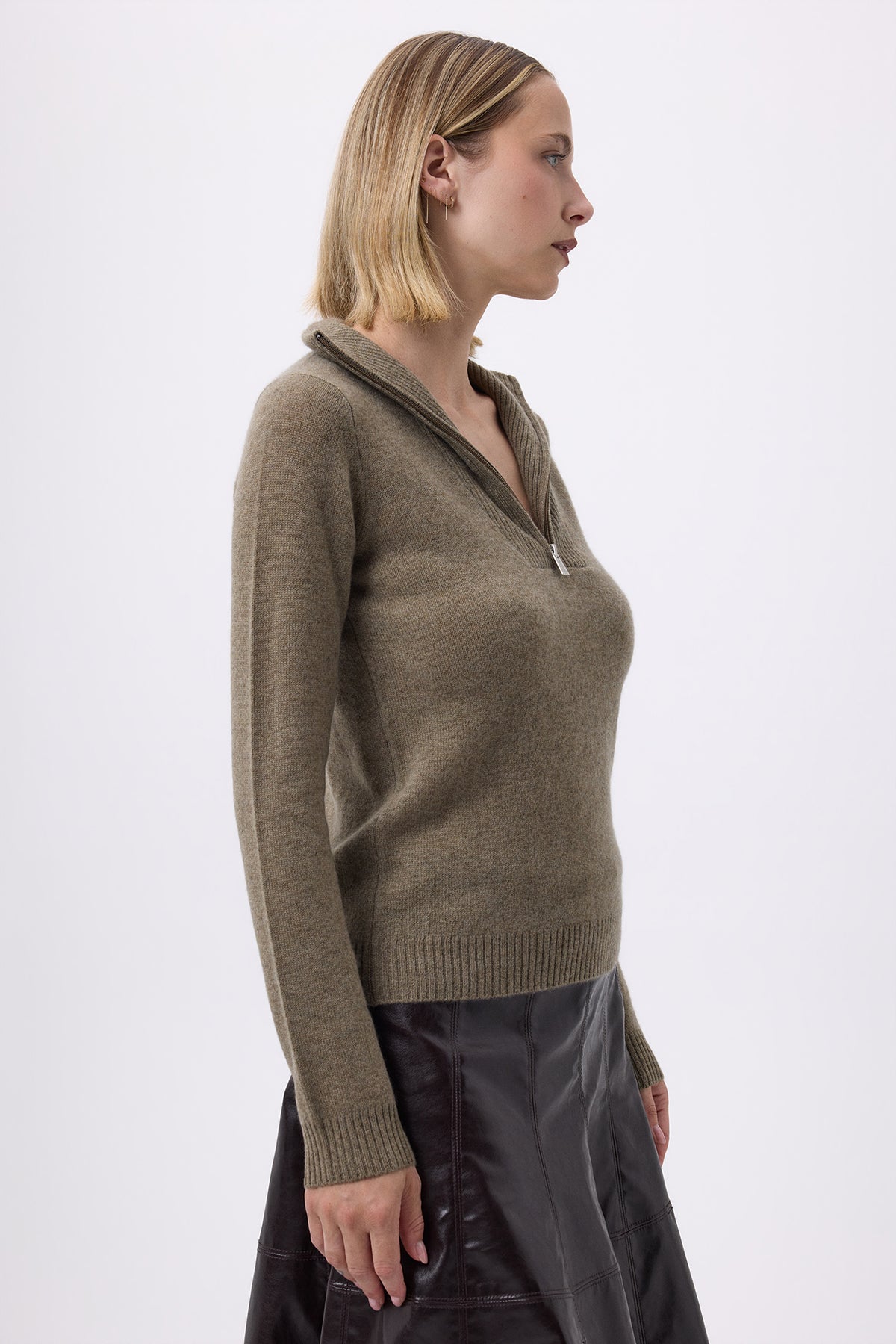 Troyer-Pullover mit Reißverschluss Emilie - Khakigrün - Damen