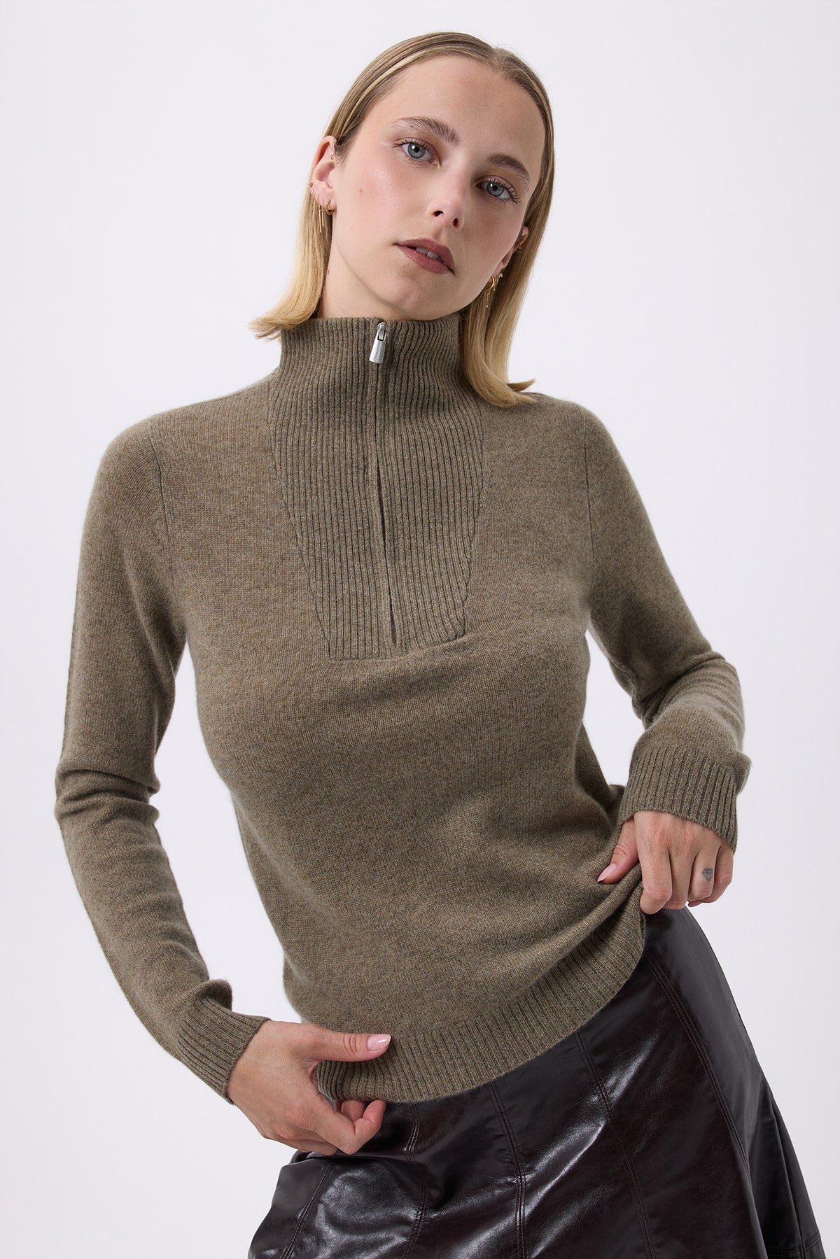 Troyer-Pullover mit Reißverschluss Emilie - Khakigrün - Damen