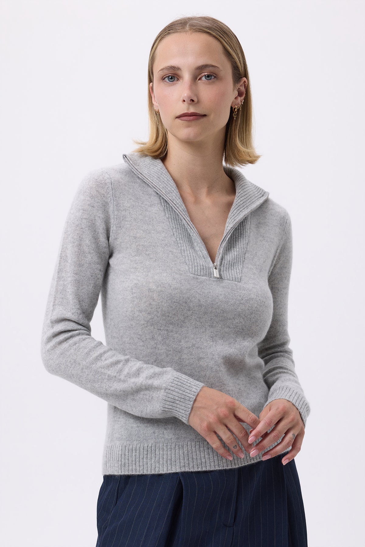 Tröja med halv dragkedja Emilie - Ljusgrå - Dam