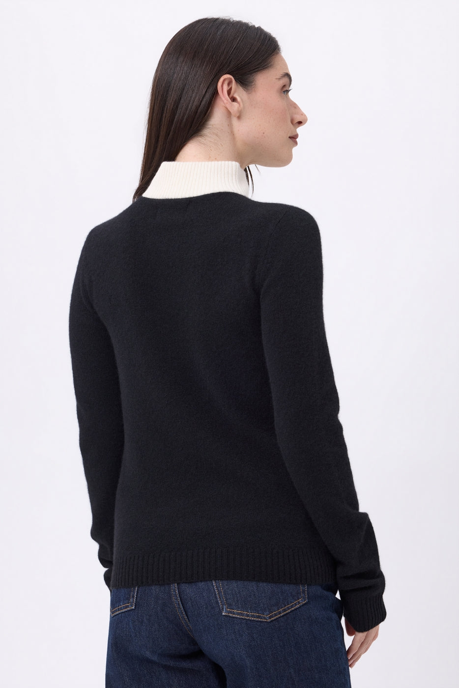 Jersey de cuello camionero con cremallera Emy - Negro Blanco - Mujer