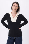 Jersey de cuello camionero con cremallera Emy - Negro Blanco - Mujer