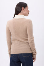 Maglione Collo Camionista Con Zip Emy - Beige Crema Bianco - Donna - 100% Cashmere