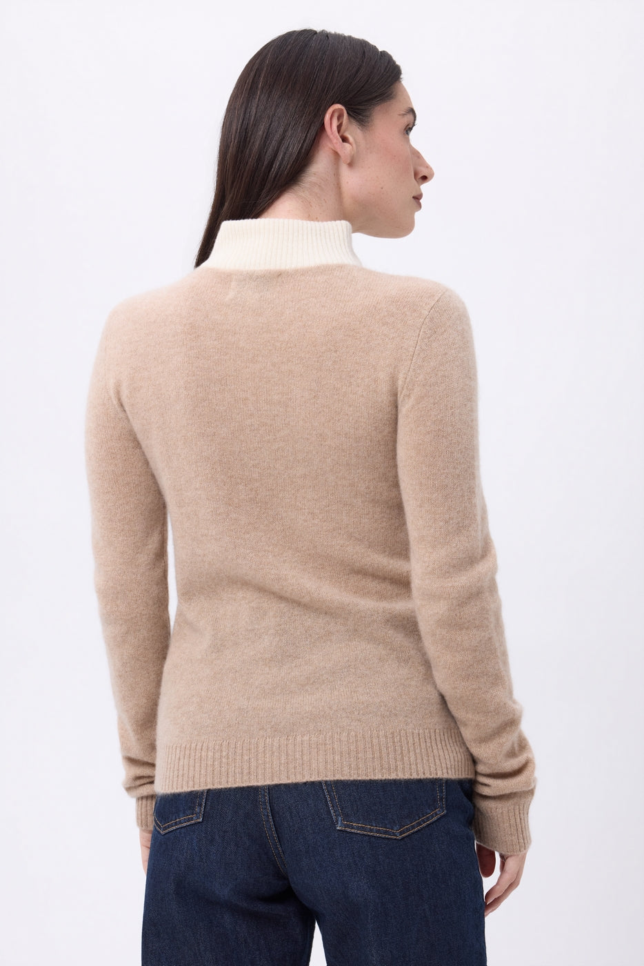 Maglione Collo Camionista Con Zip Emy - Beige Crema Bianco - Donna - 100% Cashmere
