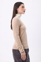 Maglione Collo Camionista Con Zip Emy - Beige Crema Bianco - Donna - 100% Cashmere