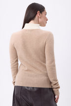 Maglione Collo Camionista Con Zip Emy - Beige Crema Bianco - Donna - 100% Cashmere