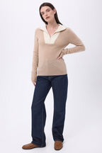 Maglione Collo Camionista Con Zip Emy - Beige Crema Bianco - Donna - 100% Cashmere