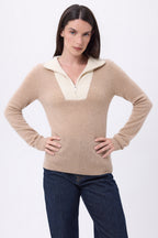 Maglione Collo Camionista Con Zip Emy - Beige Crema Bianco - Donna - 100% Cashmere