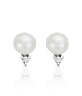 "Brilliant Trio Pearls" Earrings - White Pearls and Diamonds: 0.02Ct/2 - White Gold