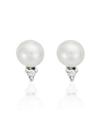 "Brilliant Trio Pearls" Earrings - White Pearls and Diamonds: 0.02Ct/2 - White Gold