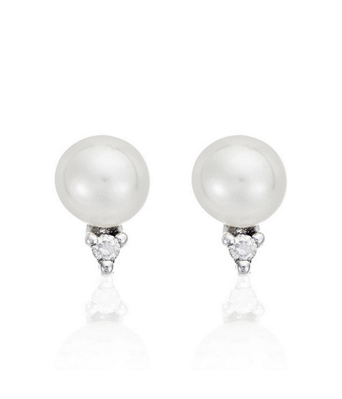 "Brilliant Trio Pearls" Earrings - White Pearls and Diamonds: 0.02Ct/2 - White Gold