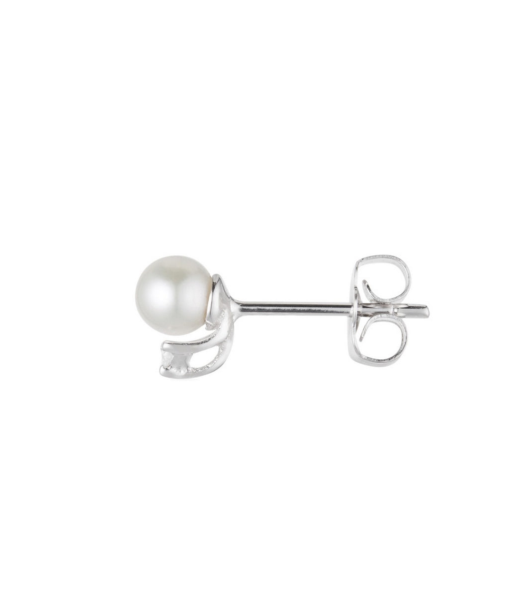 "Brilliant Trio Pearls" Earrings - White Pearls and Diamonds: 0.02Ct/2 - White Gold