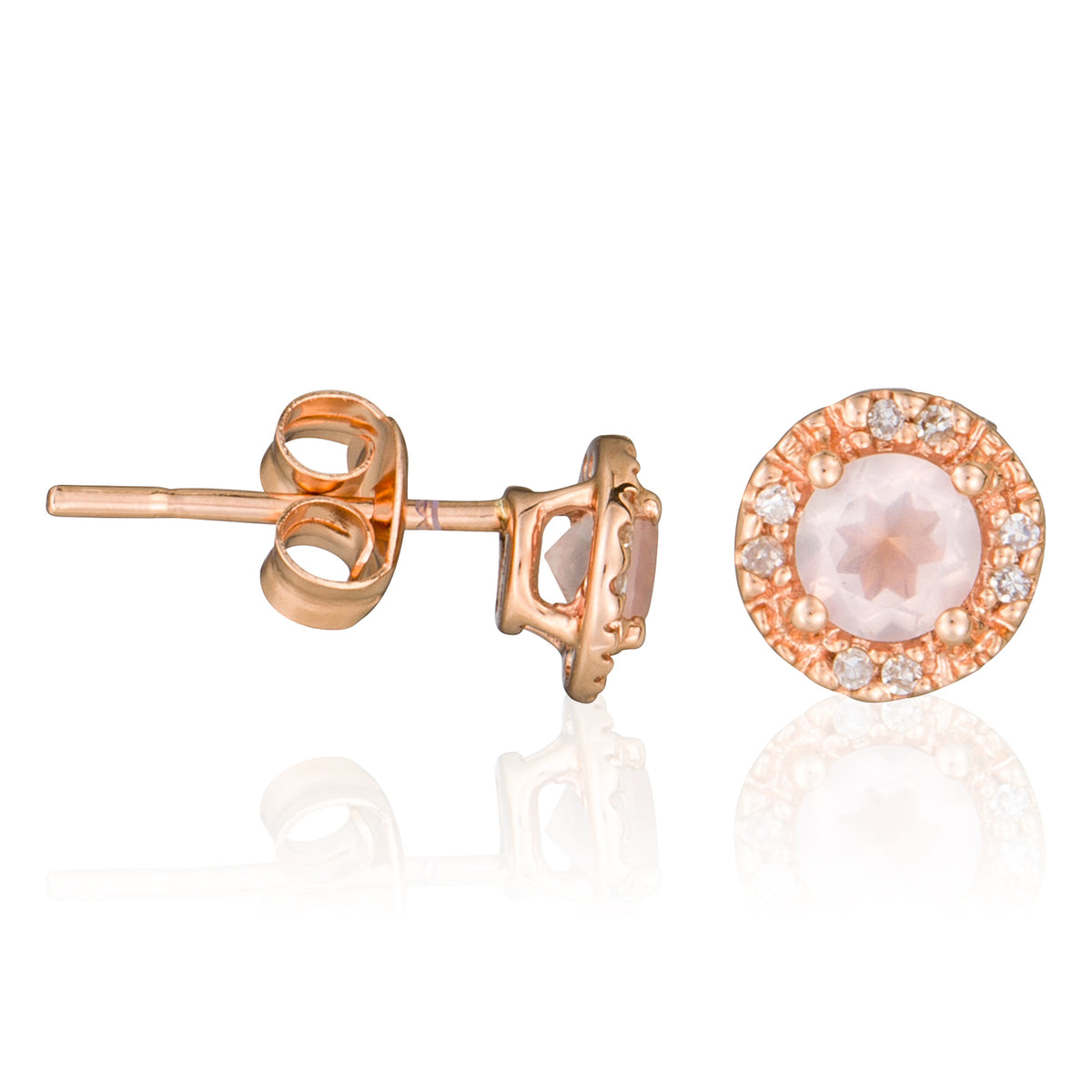 Kolczyki „Popi” z diamentami 0,05 ct/16 i różowym kwarcem: 0,46 ct/2