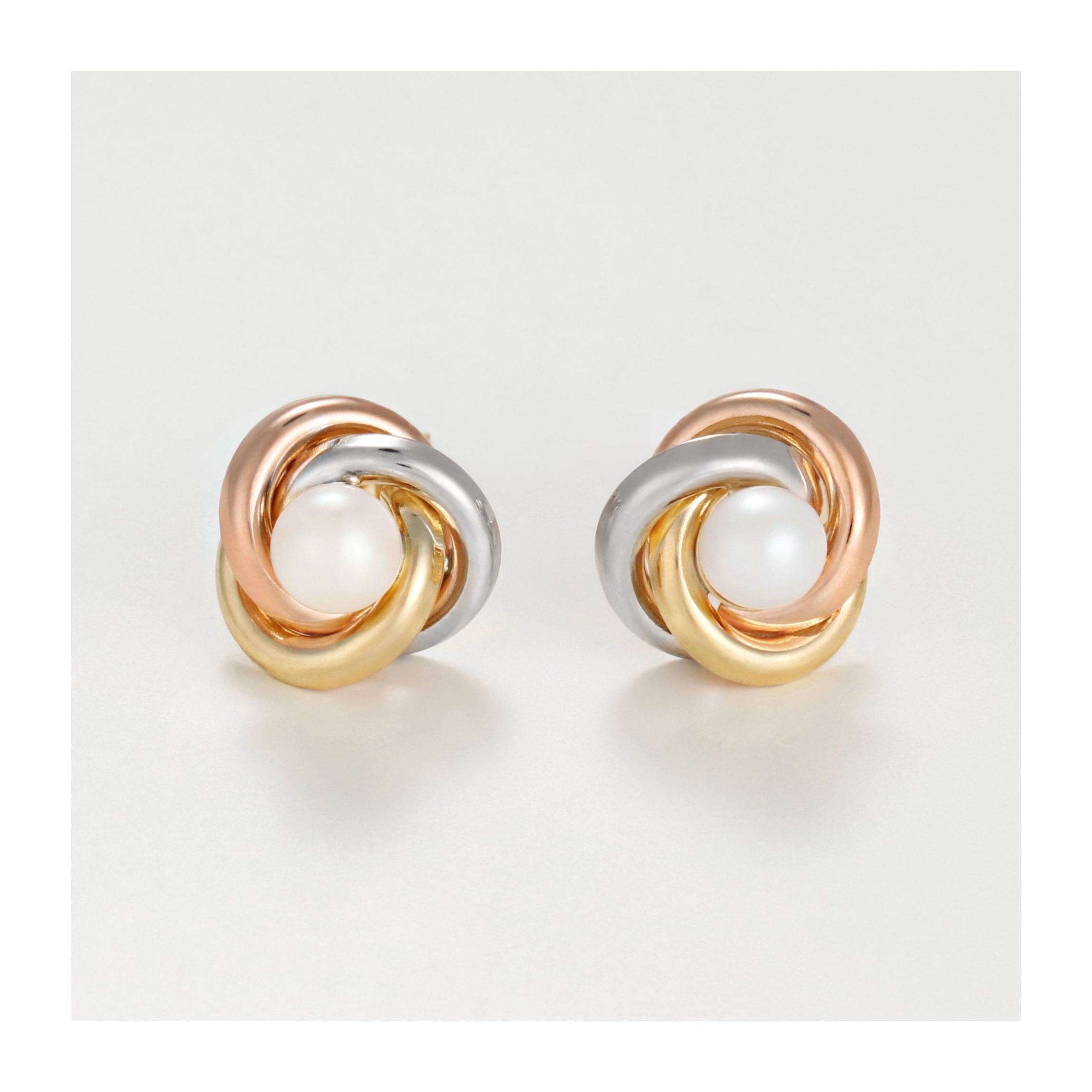“April” Earring 375/1000 Tricolor Gold And Pearl