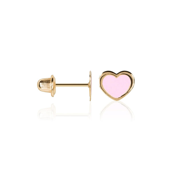 Pendientes infantiles "Corazón rosa" Oro amarillo 375/1000