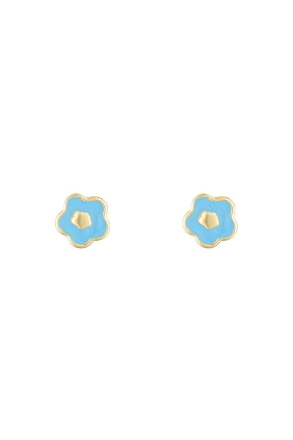 Pendientes infantiles "Flor Azul" Oro amarillo 375/1000
