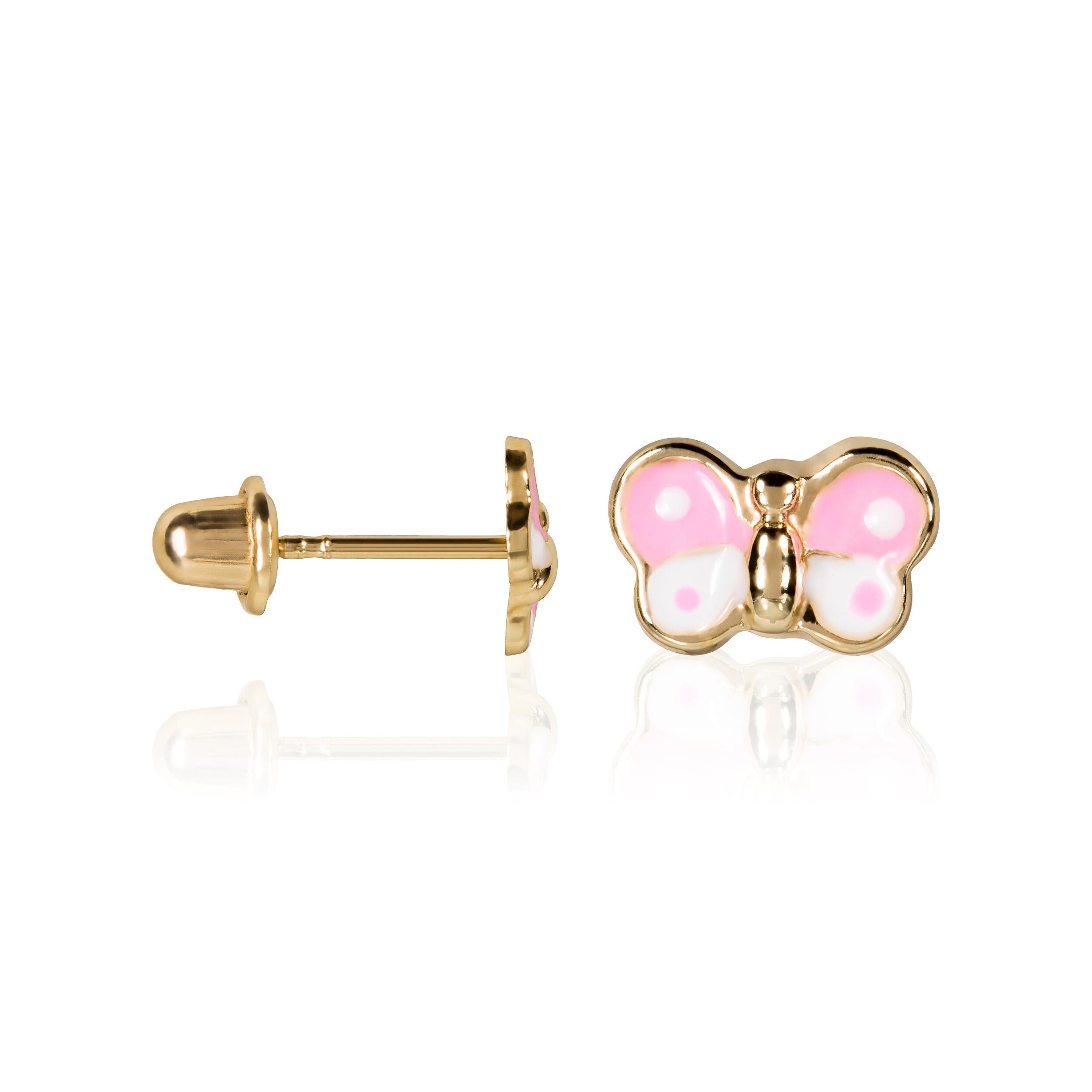 375/1000 Yellow Gold “Pink Butterfly” Children’s Earrings