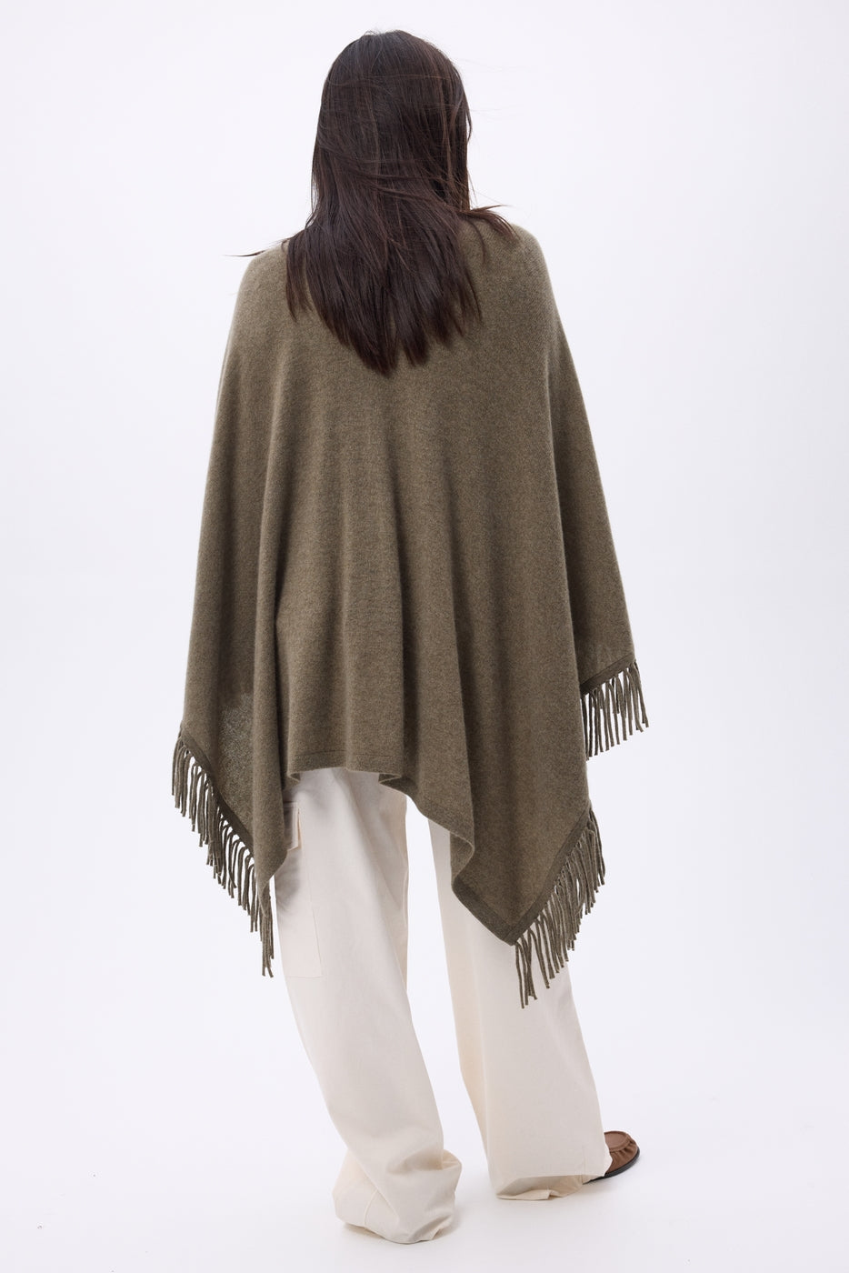 Ponche À Franges Equinoxe - Khaki Chine - Femme - 100% Cachemire