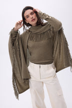 Ponche À Franges Equinoxe - Khaki Chine - Femme - 100% Cachemire