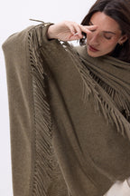 Ponche À Franges Equinoxe - Khaki Chine - Femme - 100% Cachemire