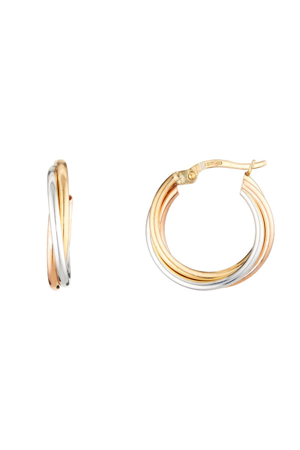 Pendientes Aros “Tallos Redondeados” – Oro Tricolor 375/1000