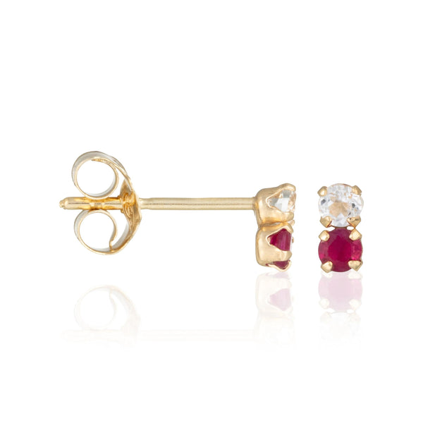 Boucle D'Oreilles "Puces Duo Précieuses 0,18Ct/4" Topaze Et Rubis