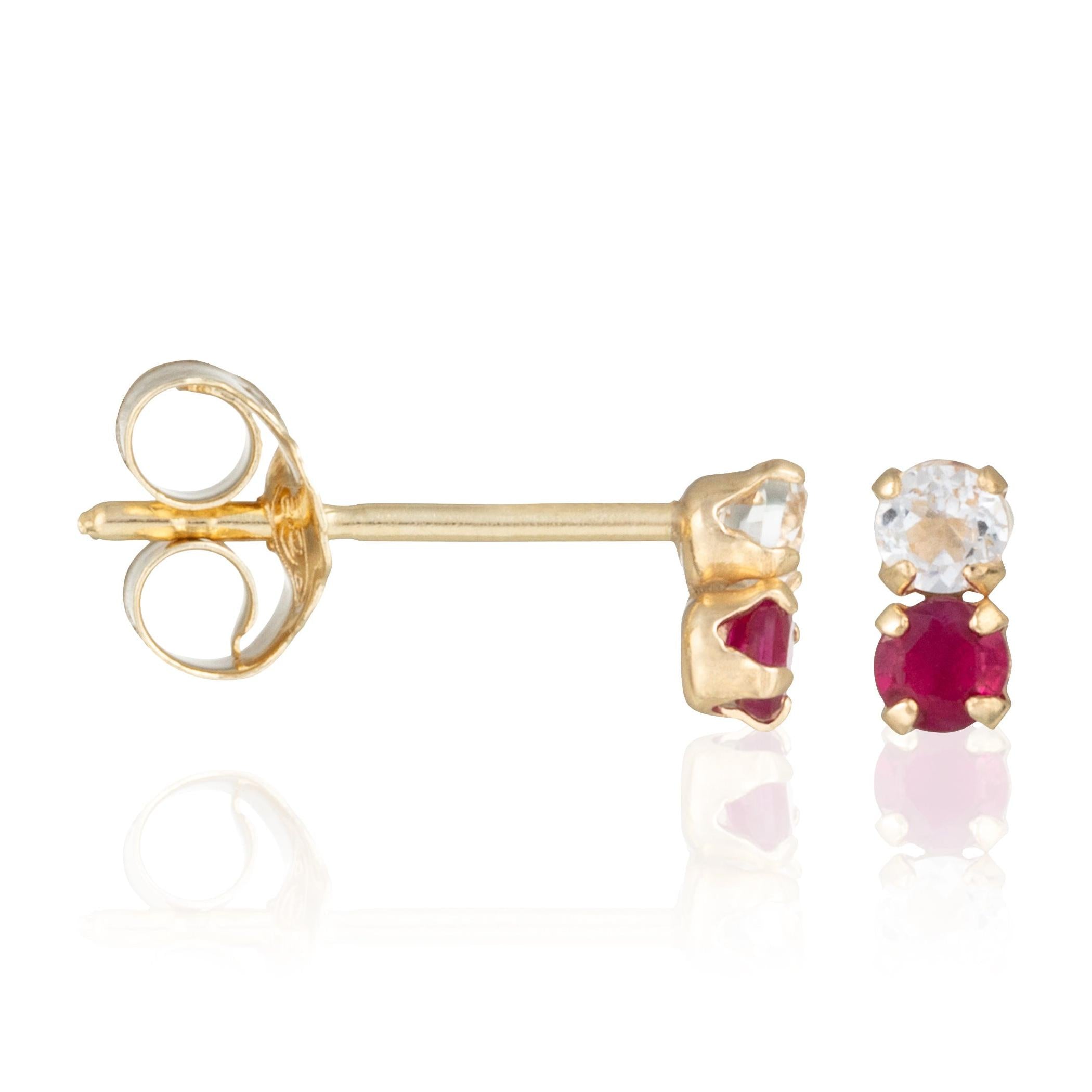 “Puces Duo Precious 0.18Ct/4” Topaz And Ruby Earrings