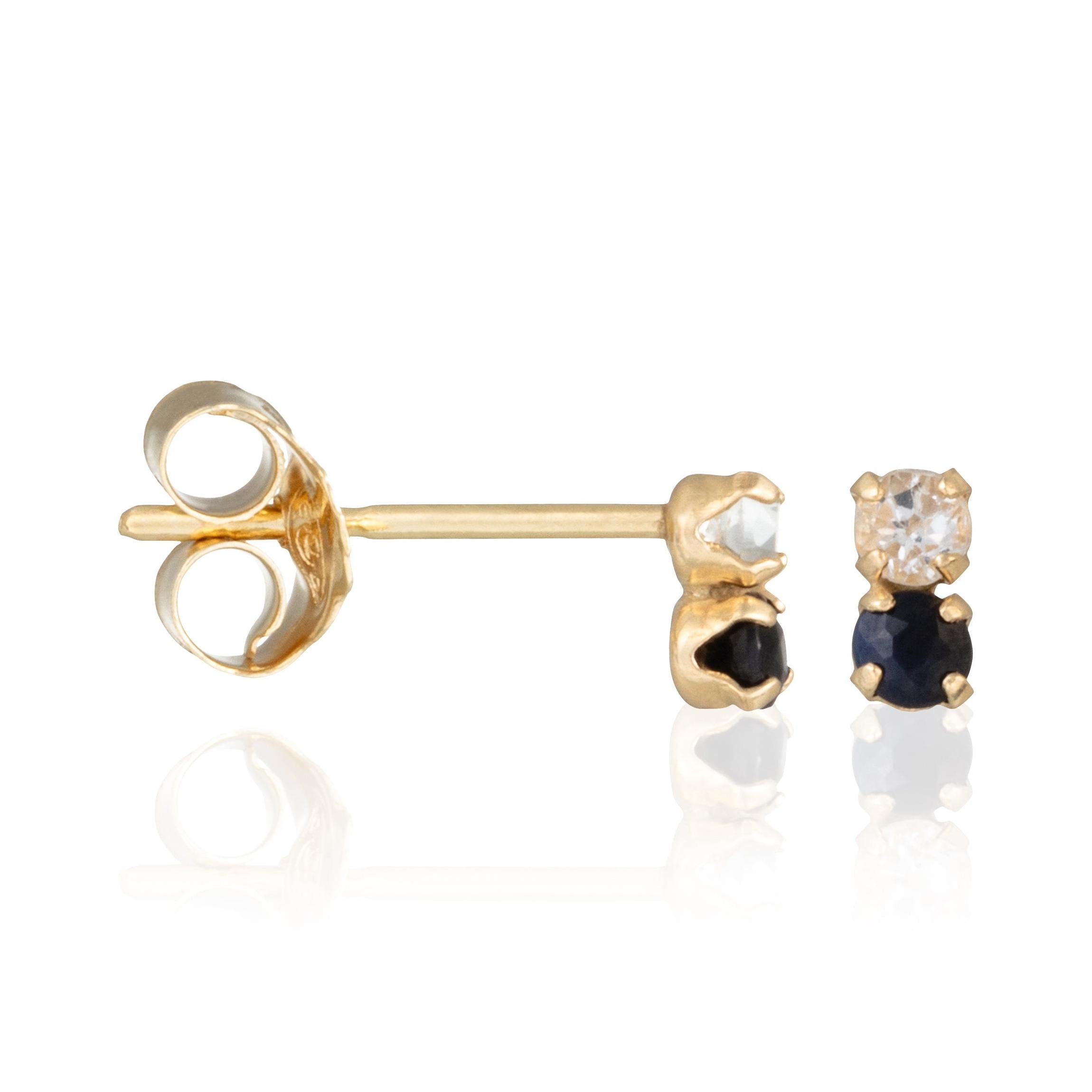 “Puces Duo Precious 0.16Ct/4” Topaz And Sapphire Earrings