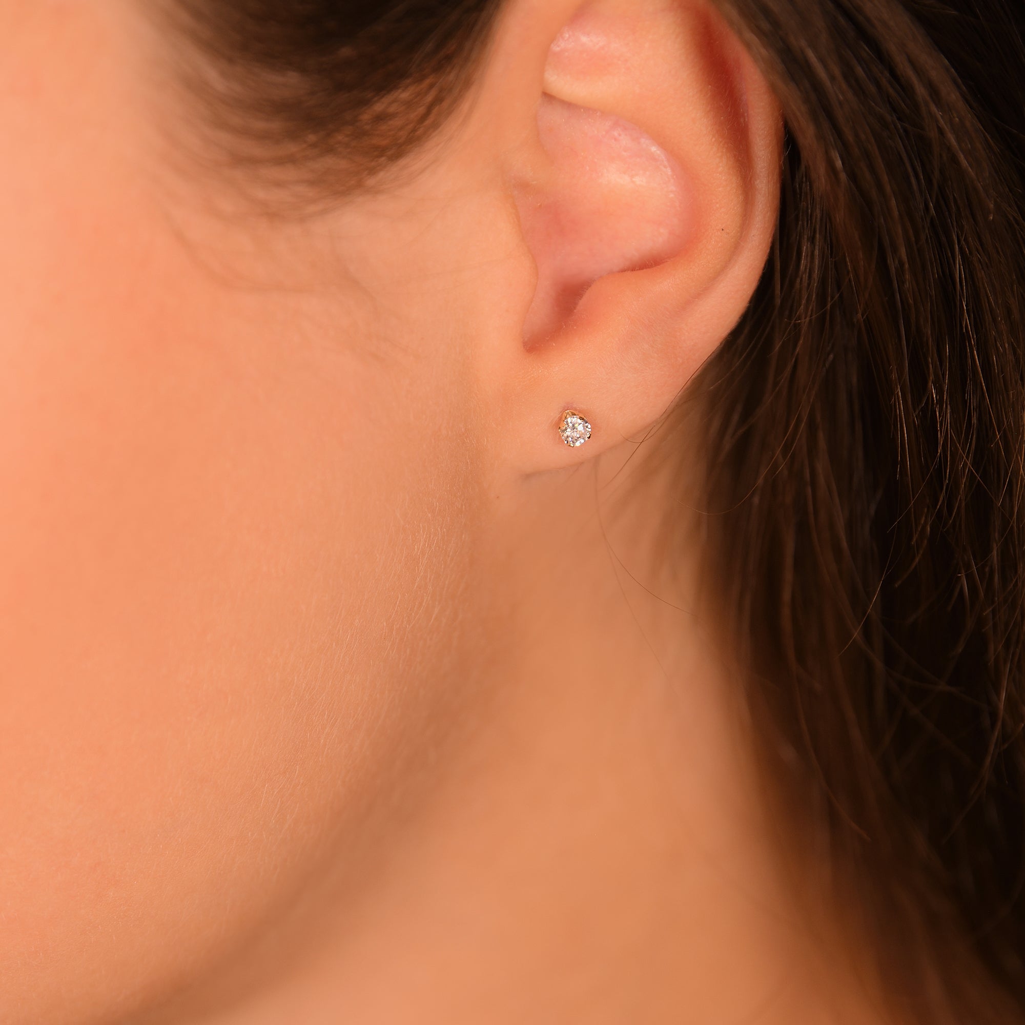 Pendientes “Puces” 3Mm Oro Amarillo 375/1000 Y Circonitas