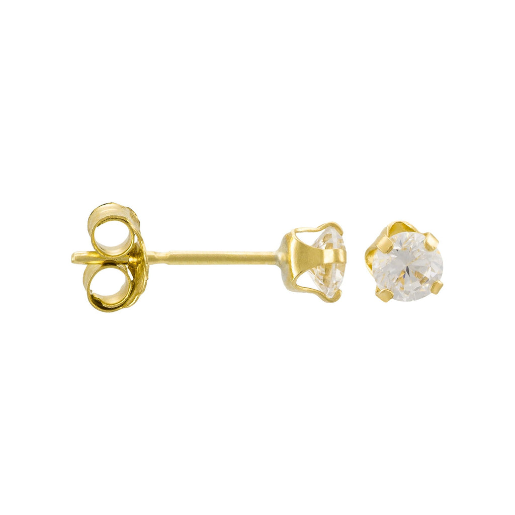 Pendientes “Puces” 3Mm Oro Amarillo 375/1000 Y Circonitas