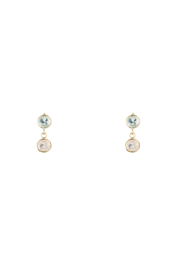 Pendientes "Dúo topacio y cuarzo rosa" oro amarillo 375/1000