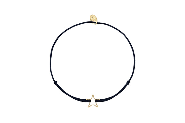Pulsera Cordón Estrella Hueca Negra