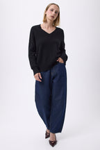 Pull Oversize Col V Gros Rib F Everyday - Noir - Femme