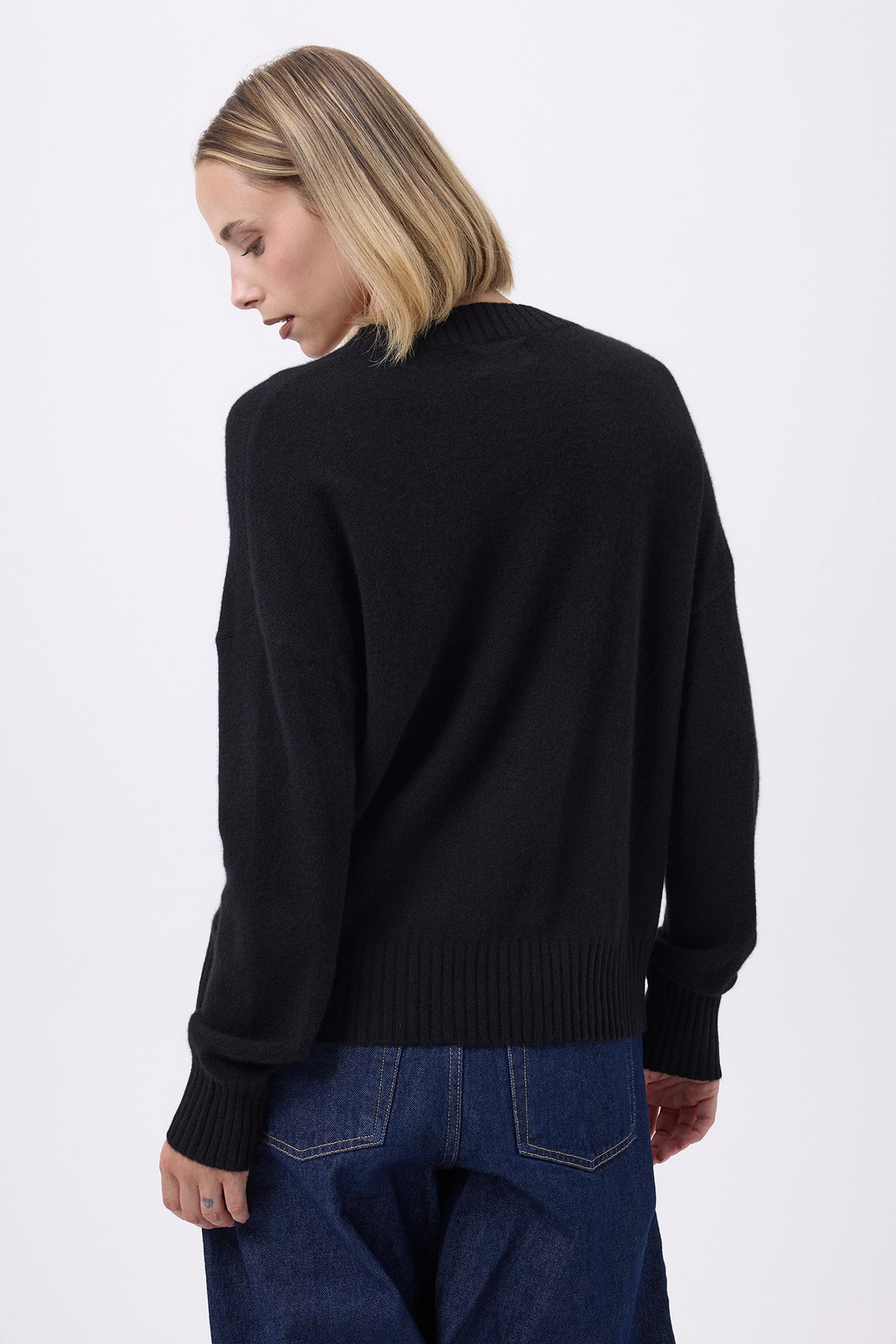 Pull Oversize Col V Gros Rib F Everyday - Noir - Femme